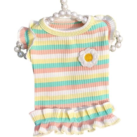 1 robe à rayures arc-en-ciel pour chien, vêtement d'été en coton, robe légère pour chiot et chienne, tenue pour chat (1/5)