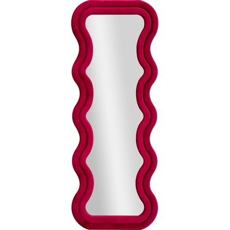 Espejo Allen, Marco Ondulado Efecto Terciopelo, Forma Rectangular, Para Pared, 60x160h cm Rosa