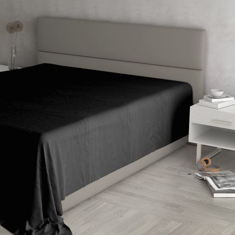 MAX COLOR Lenzuolo sopra, 100% Cotone, Tinta unita, Nero, Matrimoniale Maxi 270x300cm (1/4)