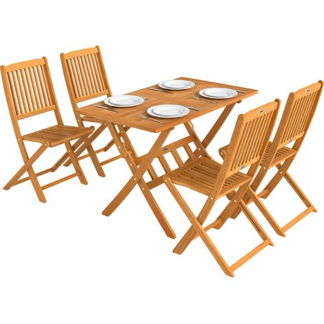 Gartenmöbel Set Akazienholz Sitzgruppe 5-teilig Klappbar Tisch mit 4 Klappstühlen Lamellendesign (1/5)