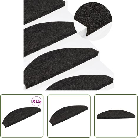 The Living Store Tapis d'escalier autocollants 15 pcs 65x22,5x3,5 cm Anthracite - Tapis D'escalier - Tapis Antidérapant - Décoration Escalier - Protection Marche - Anti Glisse (1/5)