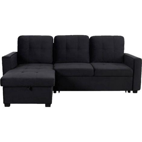 Canapé d'Angle Convertible "Rabano" 230cm Noir (1/5)