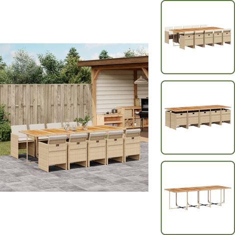 11-tlg. Garten-Essgruppe mit Kissen Beige Poly Rattan - Gartentisch - Esstisch - Gartenmöbel - Outdoor Möbel - Terrassenmöbel (1/5)