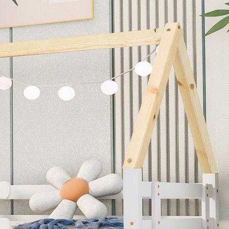 Lit gigogne - 90x200/90x190 cm - Blanc - Bois massif - Avec sommier à lattes (1/5)
