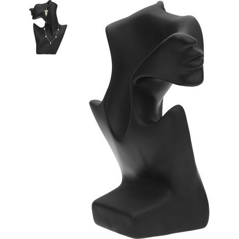 Porte Collier Mannequin Porte-collier Semi-visage Présentoir en Résine Design Simple Noir Prévention des Nœuds et Maintien Sûr pour Bijoux, pour Usage en Boutique ou Maison (1/5)