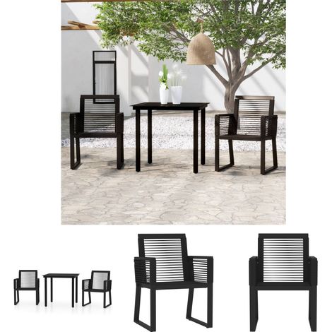 Esstisch - vidaXL 3-tlg. Garten-Essgruppe Schwarz - Gartenmöbel Schwarz (1/5)