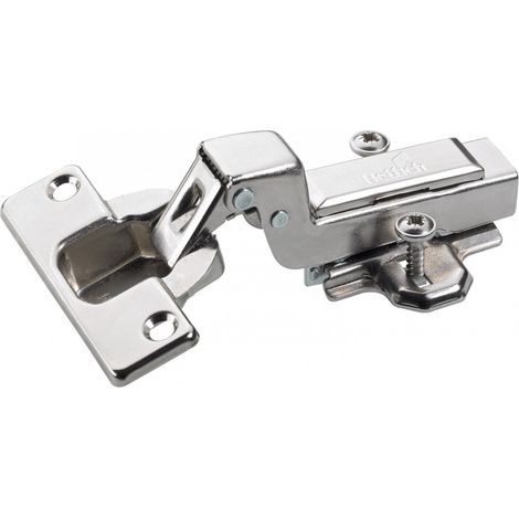 Hettich – Charnière invisible à encastrer Ø35 mm – Angle d'ouverture 110° – Acier nickelé – Réglable en profondeur et hauteur