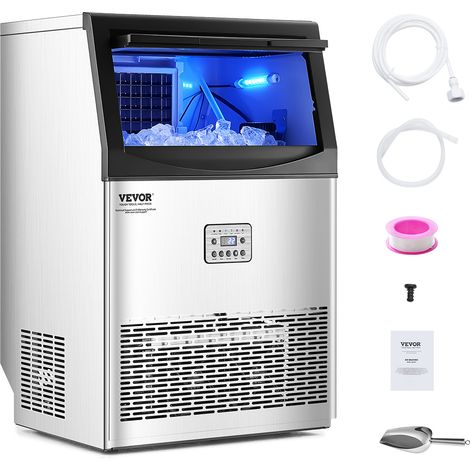 VEVOR Machine a Glacons Autonome, Capacite de Production 40,8 kg/24 h et Capacite de Stockage de 15 kg, 50 Glacons en 15 Minutes, Affichage Numerique LED et Fonction Autonettoyante, pour Bar, Bureau