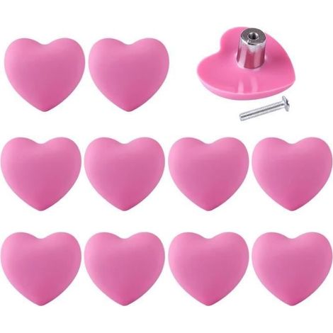 Lot de 10 Boutons de Porte en Forme de Coeur - WOVTE - PVC + alliage de zinc - Blanc
