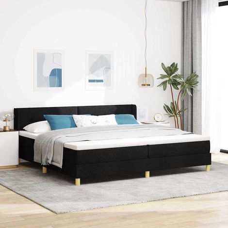 Cama tipo Box Spring con cabecera Negro 200 x 200 cm tela (1/5)