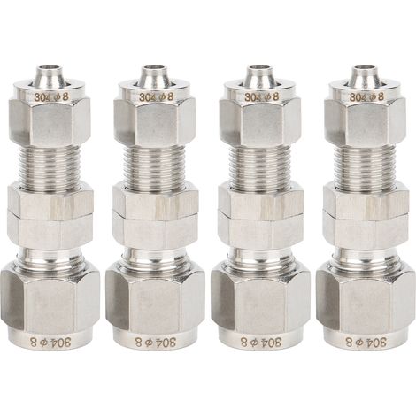 4 Pièces Raccord de Compression à Bague 304 Inoxydable, Connecteur Droit Bulkhead 2-Touch, Dimensions 8x5 mm (1/5)