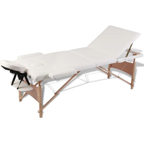 Camilla de masaje plegable de 3 secciones con estructura de madera color crema 020001885 (1/5)