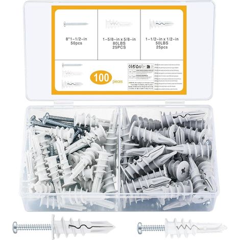 Chevilles pour plaques de plâtre 100 pcs avec vis, auto-perçantes, plastique, sans pré-perçage (1/5)