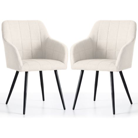 Lot de 2 Chaises rembourrées à surpiqûres carrées LUXANO Crème pieds noirs tissu Lumos (1/5)