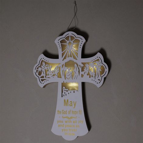 Croix de Pâques en bois sculpté et ajouré, décorations lumineuses créatives à suspendre, croix d'église (1/5)