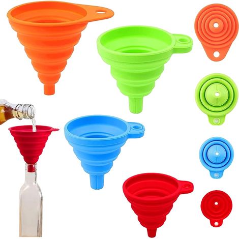 4 Pièces entonnoir pliable en silicone pour la cuisine, entonnoir cuisine, petit entonnoirs pour Transfert de Liquide Sucre, Huile, Sauces, Poivre, Sel - 4 Couleurs, 4 Tailles (S/M/L/XL) (1/5)