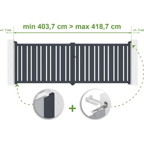 Portail battant ajustable en largeur VEYMONT 4m H.140cm Aluminium Gris Anthracite (1/4)