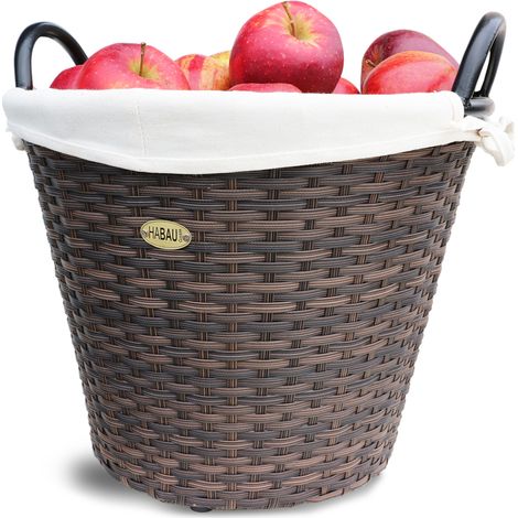 HABAU Holzkorb mit Stoffeinsatz, 42 cm, Braun, aus Polyethylen, mit Metallrahmen