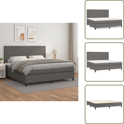 Boxspringbett mit Matratze Grau 200x200 cm Kunstleder - Boxspringbett - Betten - Doppelbett - Luxusbett - Kunstlederbett (1/5)