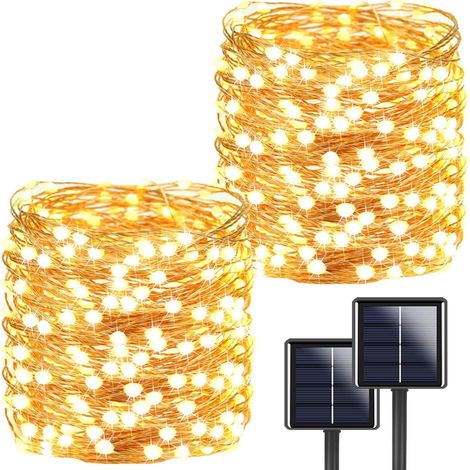 guirlandes lumineuses solaires de 22 m (72 pi) avec 200 LED, lumières de Noël solaires d'extérieur ultra-lumineuses, 8 styles de lumières solaires pour sapin de Noël et jardin (blanc chaud)