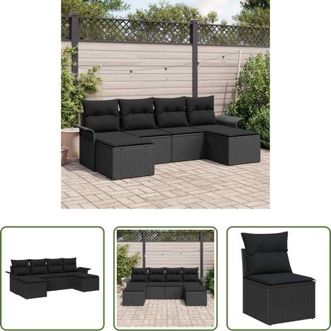 Gartenmöbel - Gartensofa-set mit Kissen 6 pcs Schwarz Poly-Rattan (1/5)