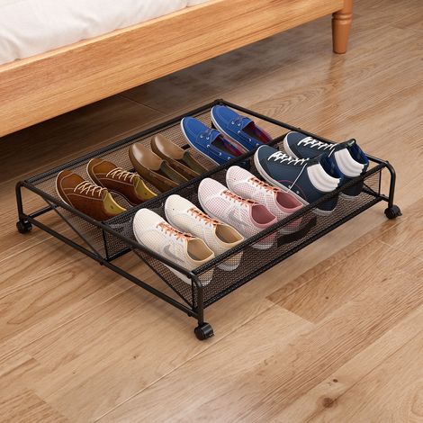 Easy Shoe rack Bed Bottom stand Mesh Yarn avec poulie chaussures finition multifonctionnelle en fer forgé base de lit rangement boîte de rangement (1/5)