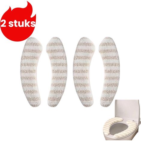 Lot de 2 - Housse de siège de toilette épaisse pour l'automne/hiver - Housse de siège de toilette autocollante pour usage domestique - Siège de toilette imperméable pour toutes les saisons - Beige (1/5)