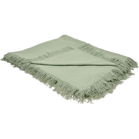 Copriletto decorativo con frange in cotone 220 x 240 cm verde Yerbent