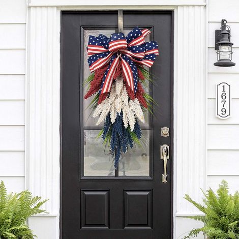 Guirlande Décor Patriotique Étoiles et Rayures - 50 x 30 cm - Pour Porte d'Entrée Mur Jardin - 1 Pièce (1/5)