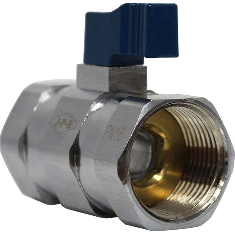 Mini-vanne laiton nickelé Femelle / Femelle 3/4" (20/27) - PN16 - manette bleue - Arcanaute (1/5)