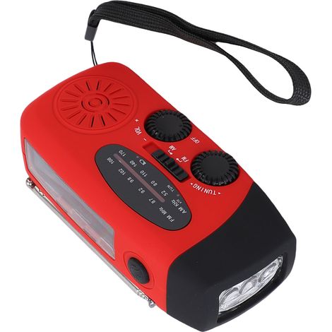 Radio d'urgence portable solaire micro USB à manivelle AM/FM NOAA avec 3 lampes LED et batterie externe pour l'extérieur (rouge) (1/5)