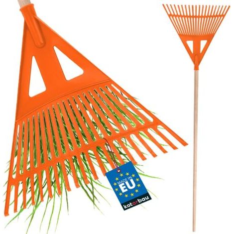 ® Rateau à Feuilles - Plastique - 43 cm - Orange - avec Manche - Râteau Jardin - Balai à Gazon - Ramasse Feuilles - Léger - Résistant - Entretien Jardin-NANOTEH (1/5)