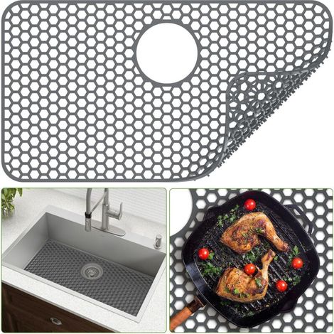 Tapis en silicone pour évier de cuisine - Résistant aux hautes températures, antidérapant et anti-rayures (26 x 14 pouces) (1/5)