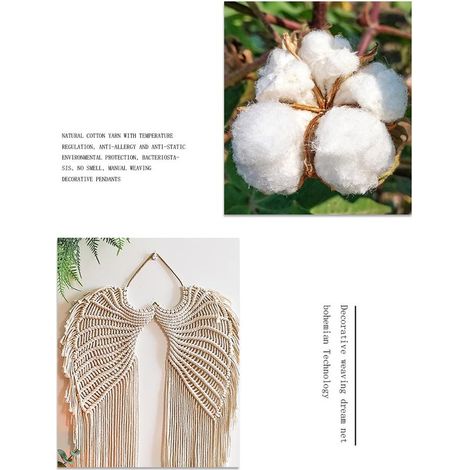 Décoration Murale en Tissage【天使翅膀】【L 68x44 cm】【Coton】【DIY】【Design Paisible】【Unique】Décoration murale en macramé artisanal【天使翅膀】【L 68x44 cm】【Coton】【DIY】【Paisible】【Maison】【Cadeau】 (1/5)