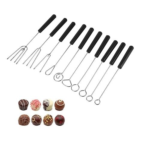 Set di 10 forchette da fonduta in acciaio inox, ideali per intingere il cioccolato e decorare i vostri piatti preferiti. (1/5)