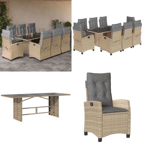 Ensemble à manger de jardin et coussins 9 pcs mélange beige - Chaise de jardin - Table de jardin (1/5)