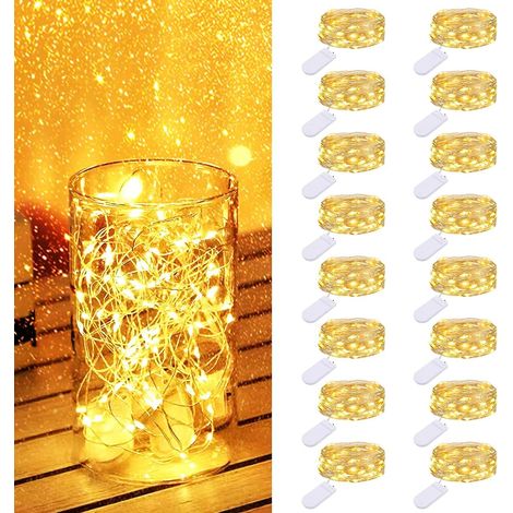 Batteriebetriebene Lichterkette [16er-Pack] 2 m, 20 LEDs, wasserdicht, silberner Draht, warmweiß, für den Innenbereich, ideal für DIY-Projekte wie Hochzeiten, Partys, Weihnachten, Terrasse oder Schlaf (1/3)