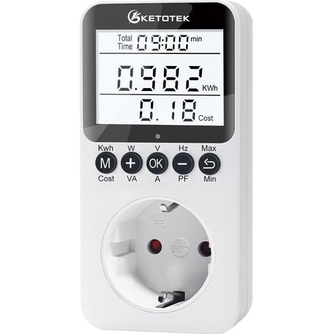 Wattmètre Prise Compteur d'Énergie, Écran LCD Rétroéclairé, Prise Consommation Electrique, Surcharges de Protection, 3680W MAX (1/5)
