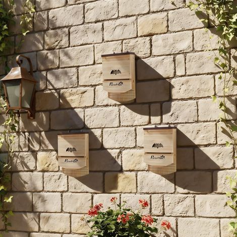Lot de 3 nichoirs chauve souris à chauves-souris en bois abri avec plateforme rainurée bois naturel 23 x 9.5 x 36.5 cm style élégant (1/5)