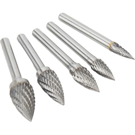 Lot de 5 fraises rotatives carbure double coupe, queue 6mm, pour aviation, automobile, bateau, métal, acier, inox, perçage, affûtage, outillage professionnel. (1/5)
