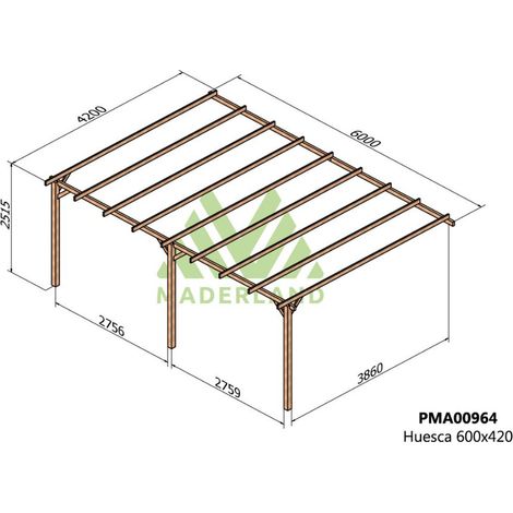 Pérgola de Madera Maciza Adosada Huesca (Maderland) - 600 x 420 cm