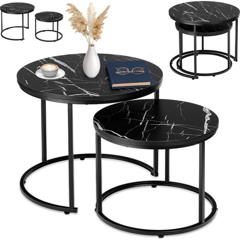 Set aus zwei Galen kleinen Loft-Tischen aus schwarzem Marmor