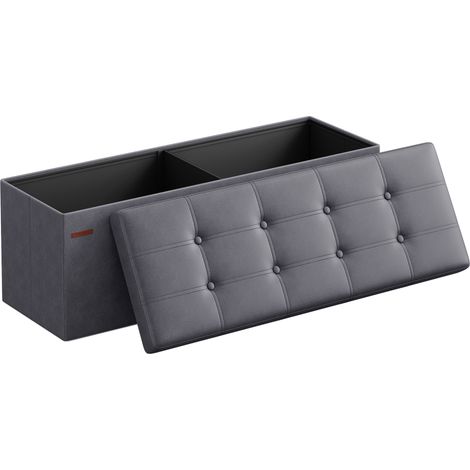 Banc de Rangement Pouf Coffre Pliable en Cuir PVC 131 L 110 x 38 x 38 cm Gris (1/5)