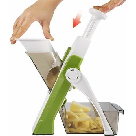 Manueller Multifunktions-Gemüseschneider für die Küche, Edelstahlklinge, quadratischer Juliette-Schneider, vertikaler Pommes Frites (frisches Grün [Material in Lebensmittelqualität] mit Löchern zum Ma