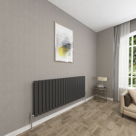 SKY Bathroom 600x1428mm Black Double Flat Panel Radiator Horizontal Central Heating Rad (1/5)