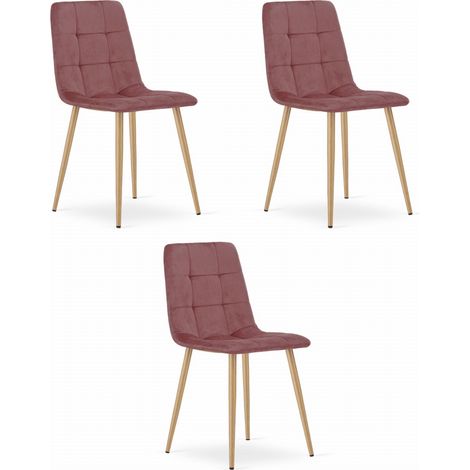 Sedia Kara - velluto rosa / gambe color legno x 3 (1/5)