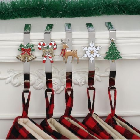 pezzi di ganci per calze di Natale per camino, 4 stili di supporti per calze di Natale per cappotti, ganci per calze antiscivolo e robusti per camino, per Natale (1/4)