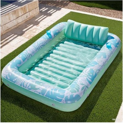 Matelas gonflable piscine – Transat flottant avec coussin pour adultes – Bain de soleil flottant – Bouée lounge pour piscine 180 x 120 cm – Bleu (1/2)