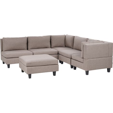 Canapé d'Angle Moderne Modulaire 5 Places Côté Gauche avec Ottoman Pieds Noirs et Tissu Rembourré Marron Unstad