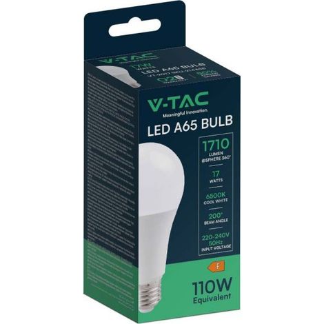 Ampoule LED V-TAC VT-2017-N E27 17W A65 lumière blanc chaud 3000K - SKU 214456